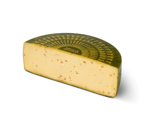 Half Bio Fabulous Fenugreek cheese wheel.