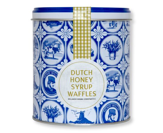 Dutch honey syrup waffles in tin can