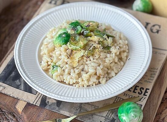 Trüffelrisotto mit gehobeltem Rosenkohl