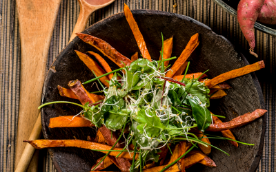 Sweet Potato Fries with Green Rind with Henri Willig Sweet Chili Mayonnaise